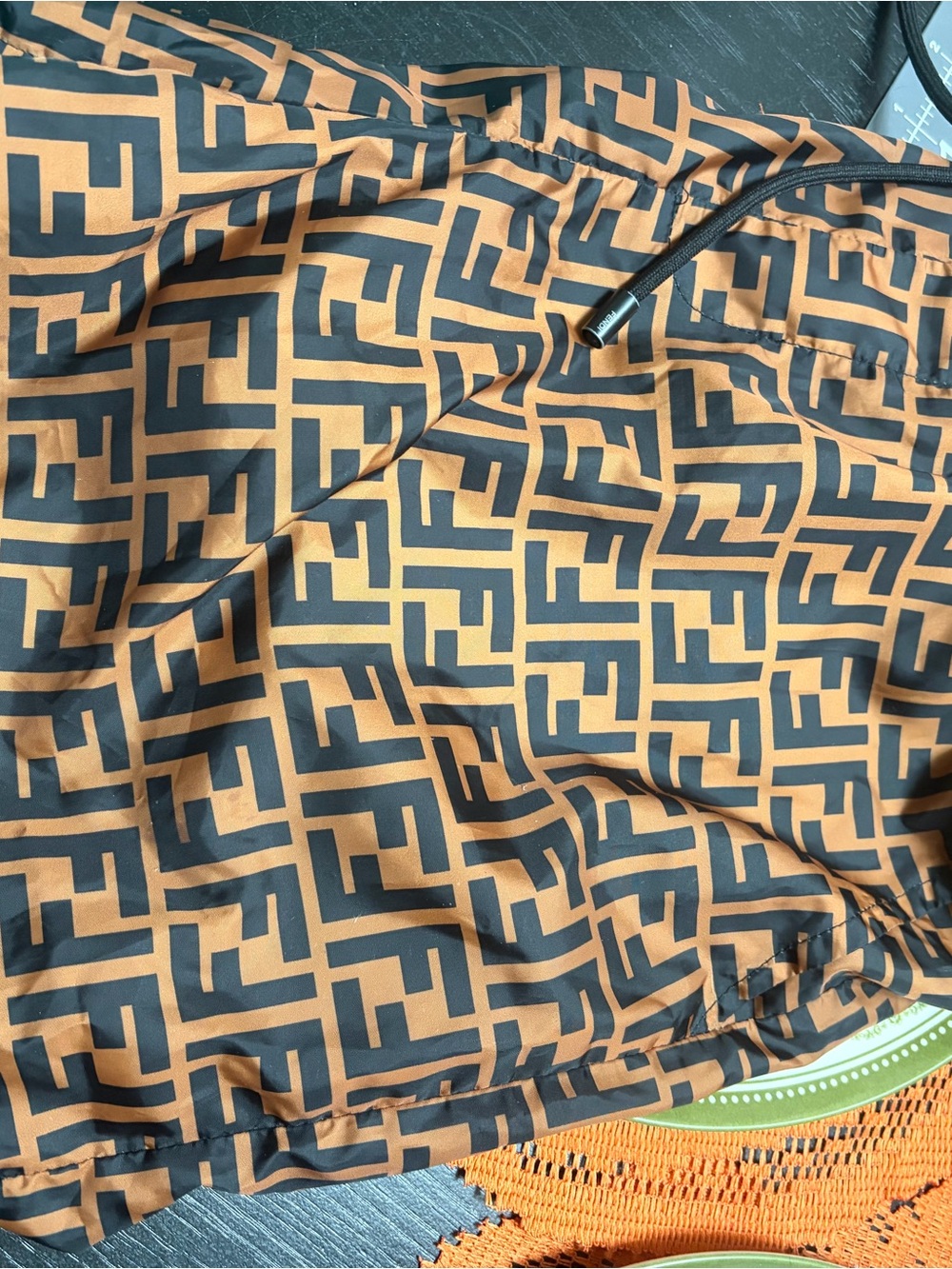 Fendi Men's Black & Orange Logo-Print Athletic Shorts